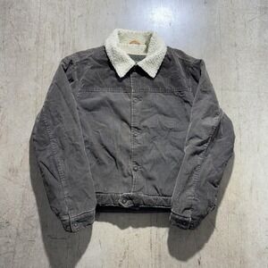 Timberland Weathergear Jacket Mens Large Gray Corduroy Sherpa Lined Snap Bomber